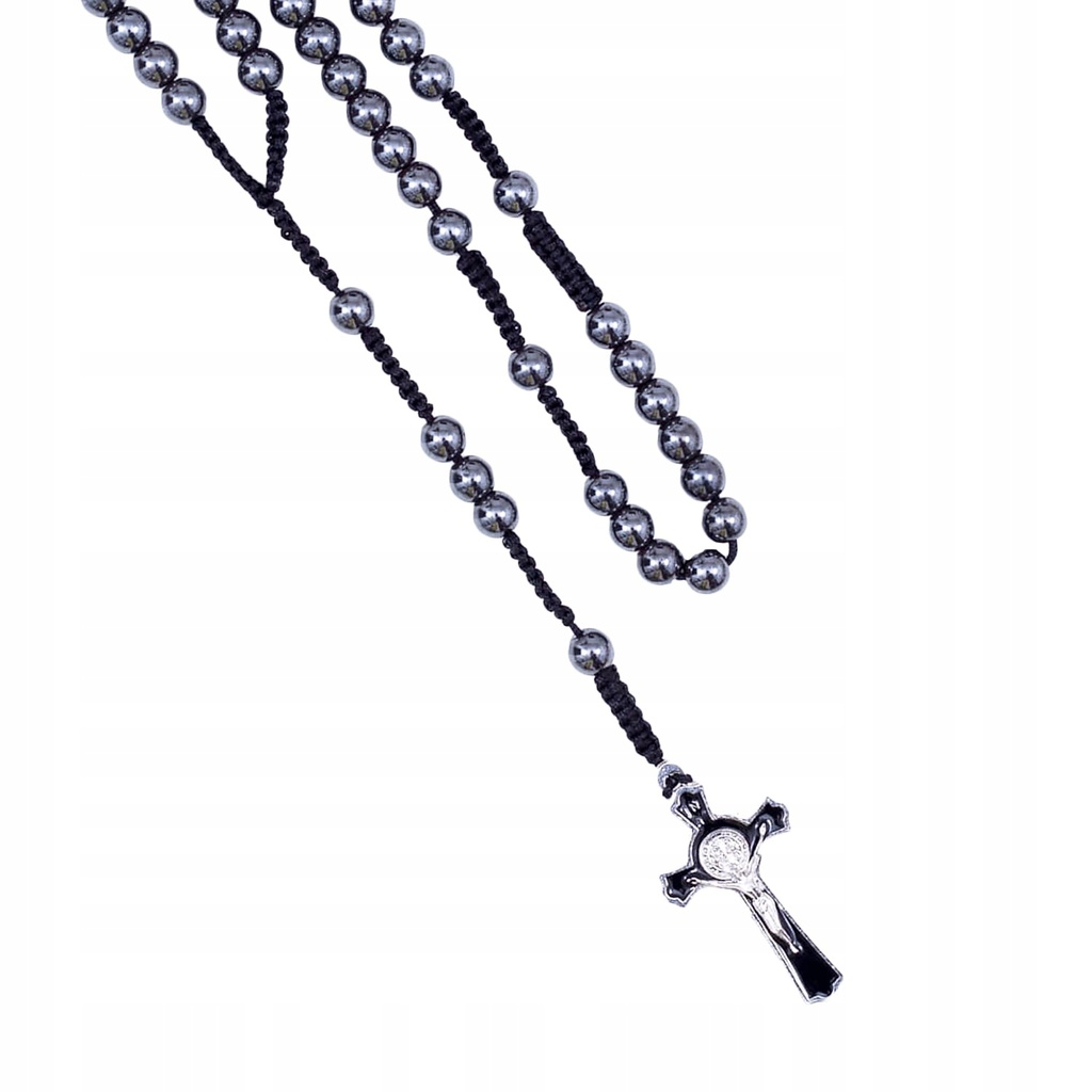 [GIS/BE/10/HEM] Chapelet s/corde Hématite Croix St Benoît